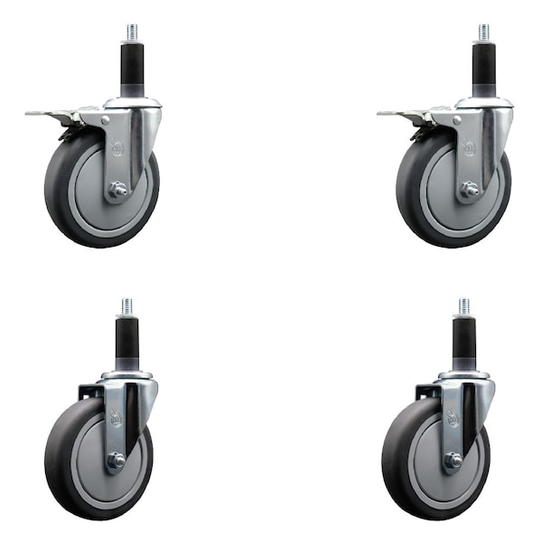 Service Caster 5'' SS Thermoplastic Rubber Swivel 1-1/8'' Expanding Stem Caster Set 2 Total Lock Brakes, 4PK SCC-SSEXTTL20S514-TPRB-2-S-2-118 - main